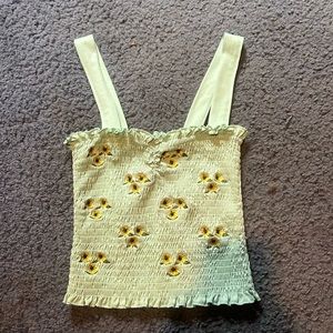 light green, crop top, sunflowers